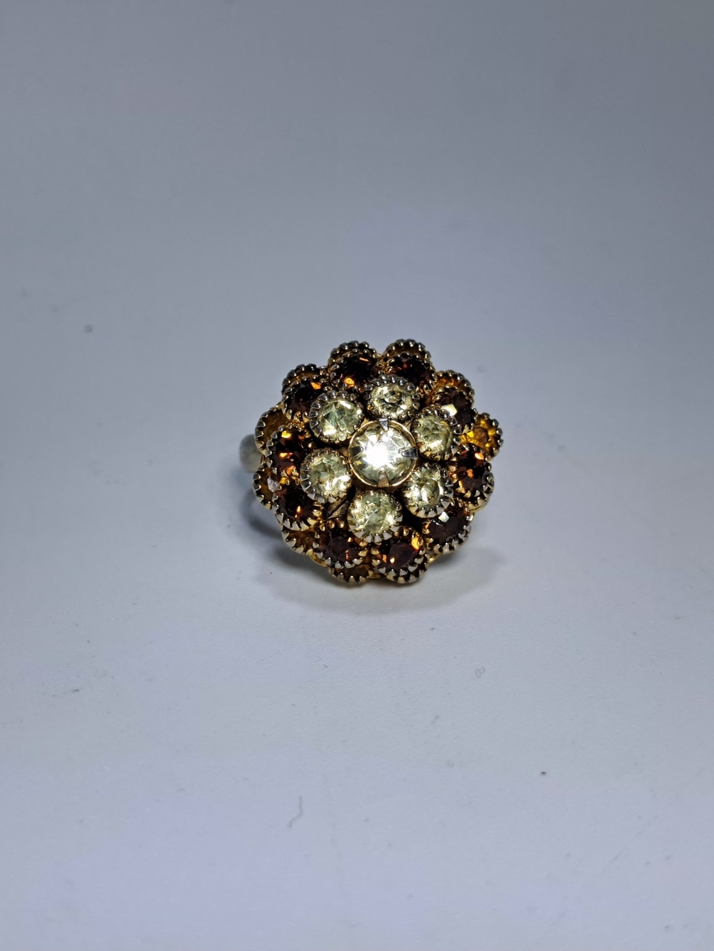 Vintage Judy Lee Amber Rhinestone Cluster Ring Adjustable - Picture 9 of 9